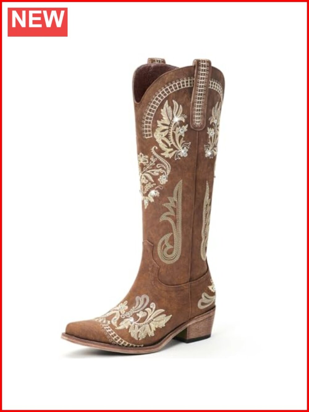 Women's Knee High Western Cowboy Boots Pointed Toe Block Heel Zip Up